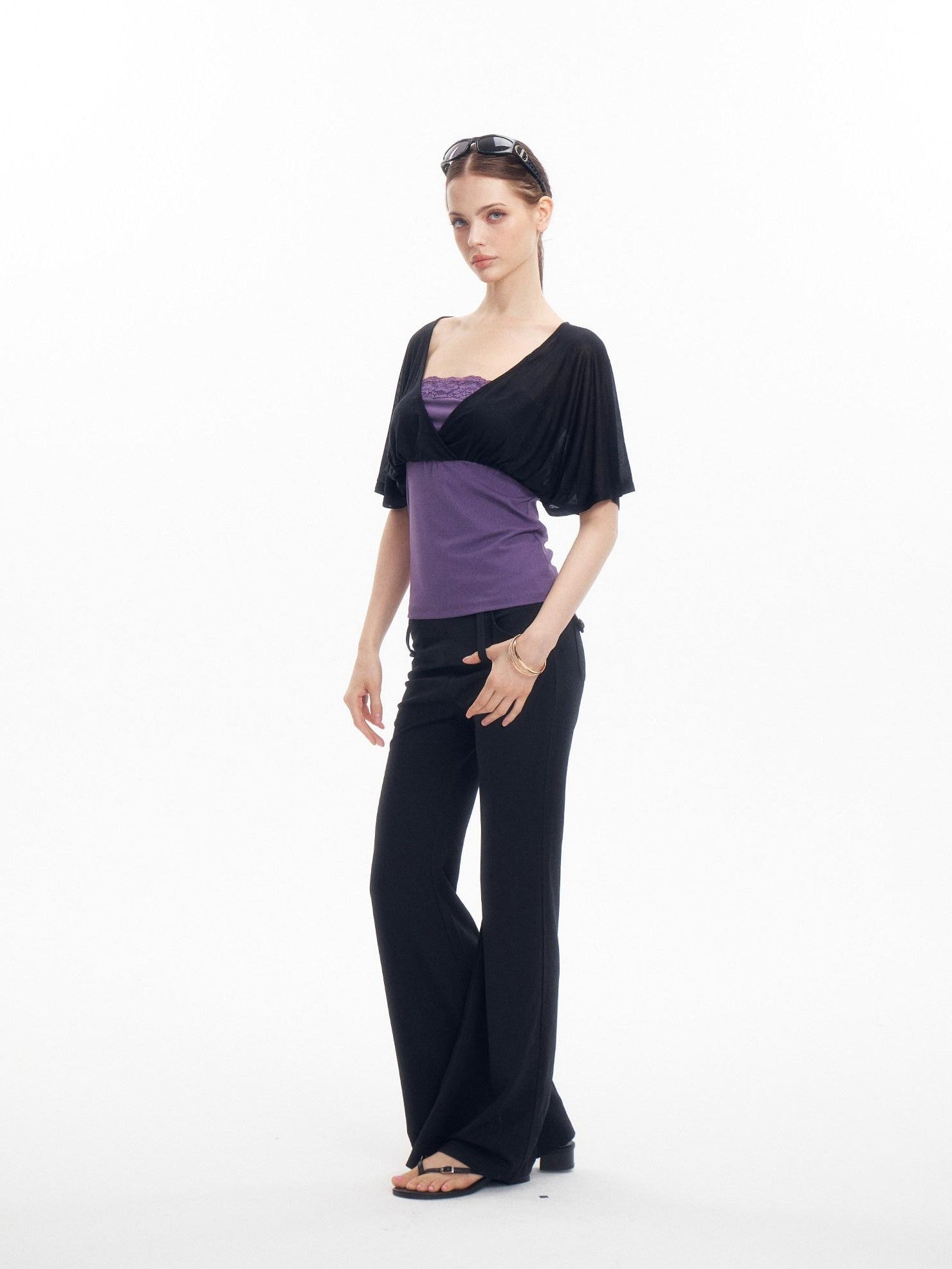 innerflow Colorblock Lace Layered V-neck Women&