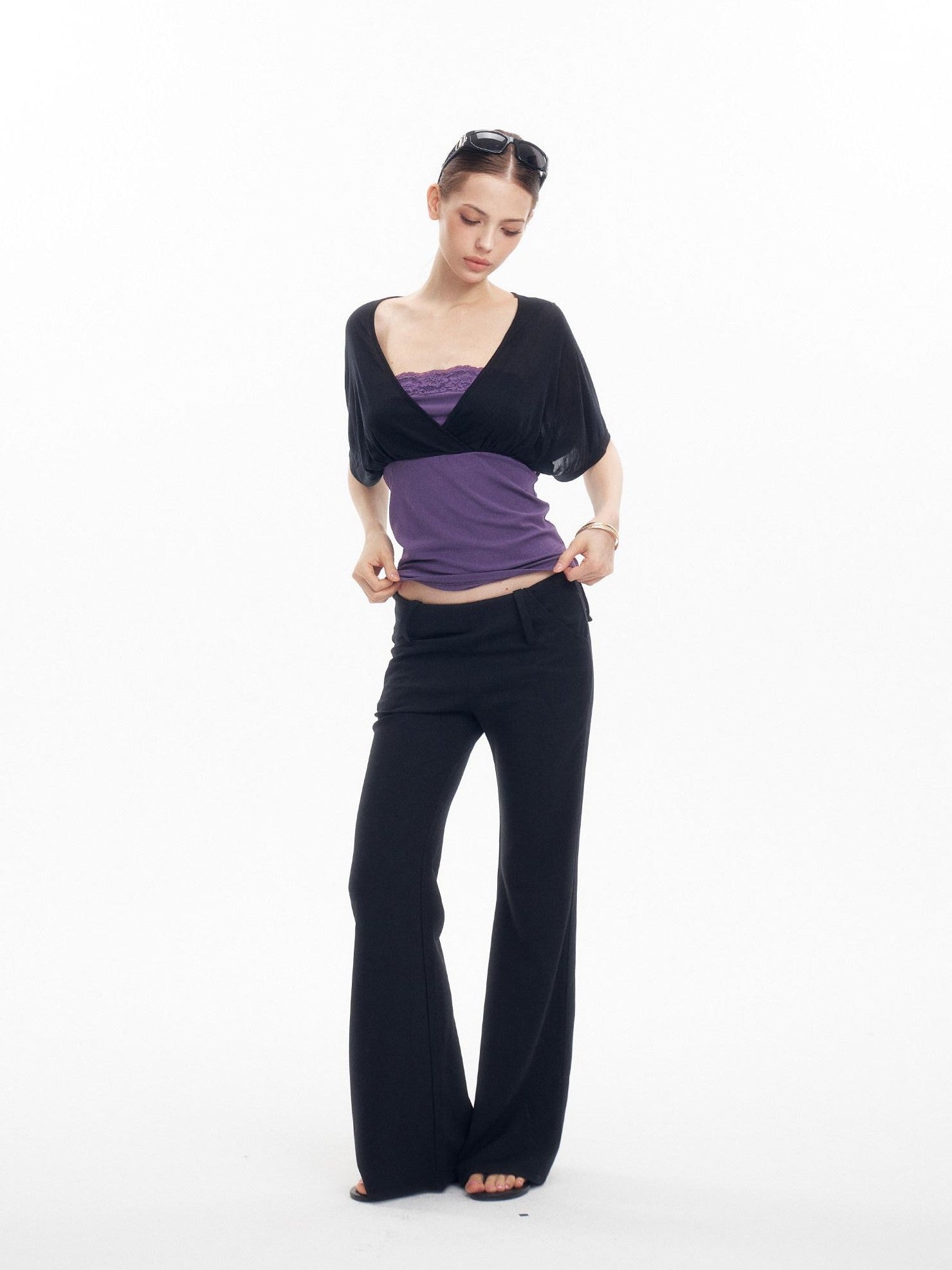innerflow Colorblock Lace Layered V-neck Women&