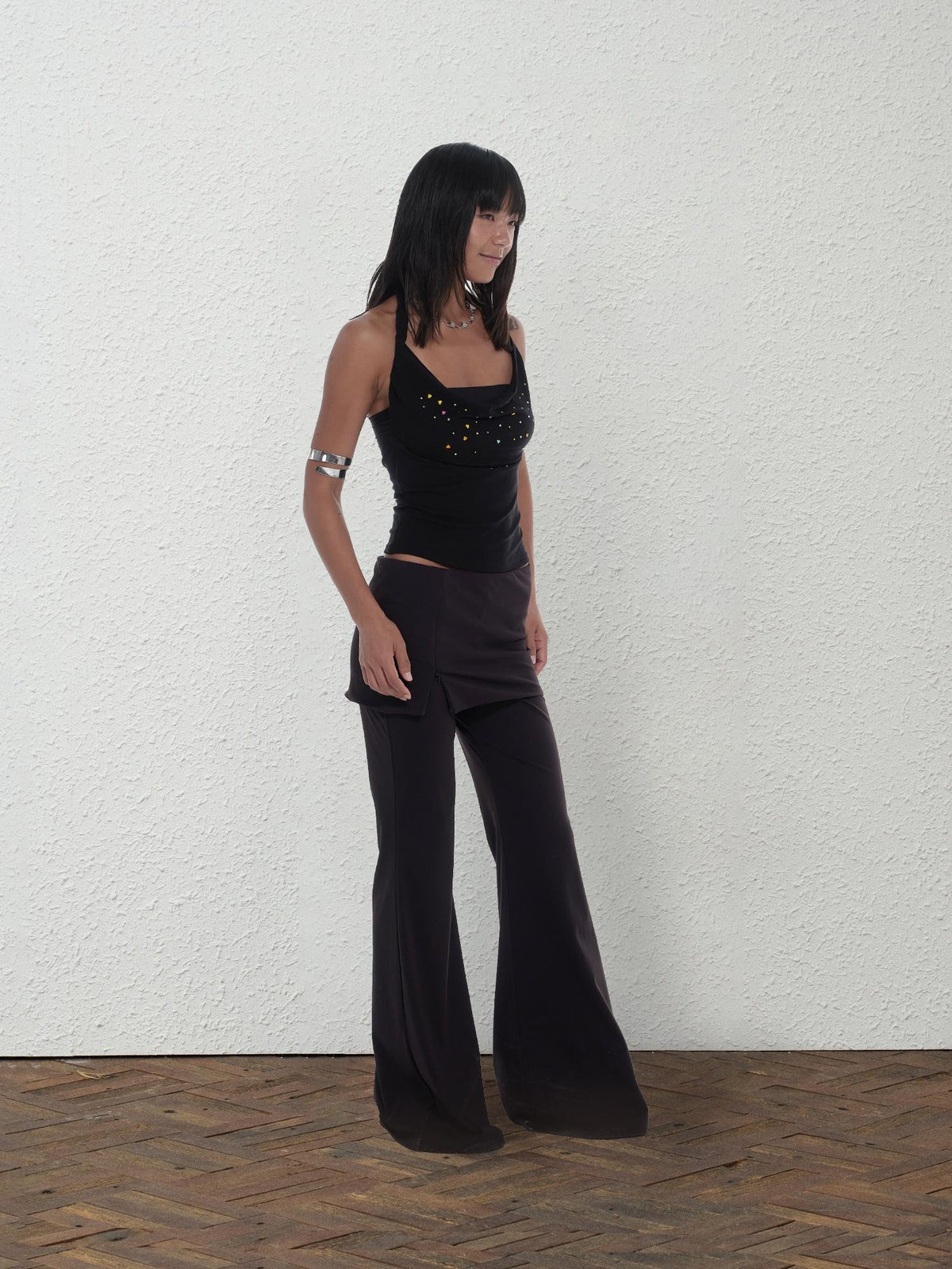 innerflow Cropped Convertible Halter One Shoulder Rhinestone Women&