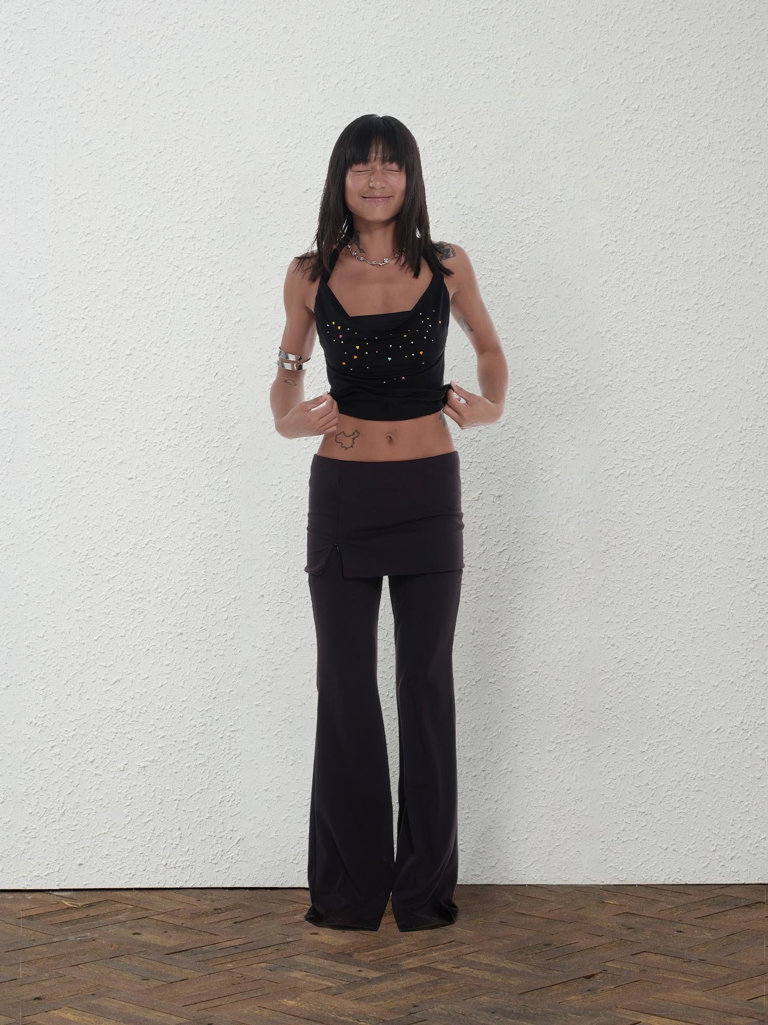 innerflow Cropped Convertible Halter One Shoulder Rhinestone Women&