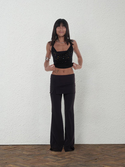 innerflow Cropped Convertible Halter One Shoulder Rhinestone Women&