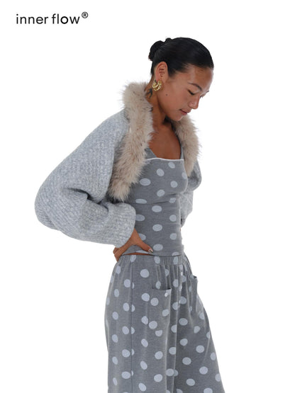 innerflow Cropped Gray Polka Dot Knit Women&