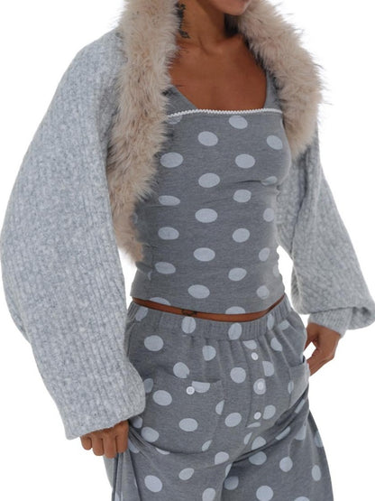 innerflow Cropped Gray Polka Dot Knit Women&