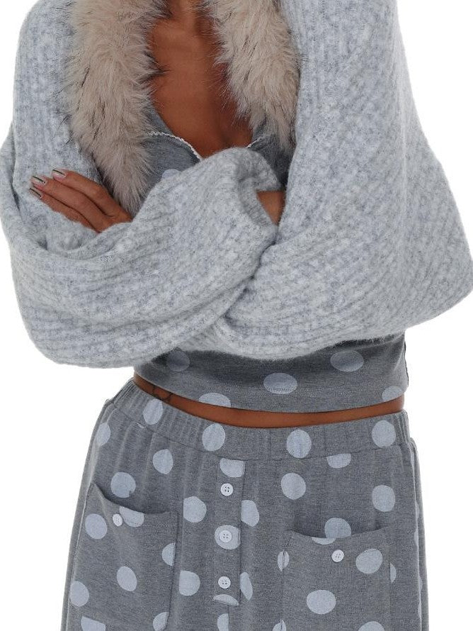 innerflow Cropped Gray Polka Dot Knit Women&