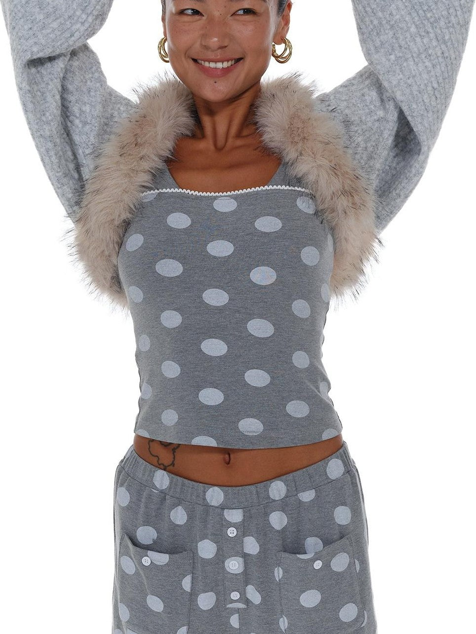 innerflow Cropped Gray Polka Dot Knit Women&