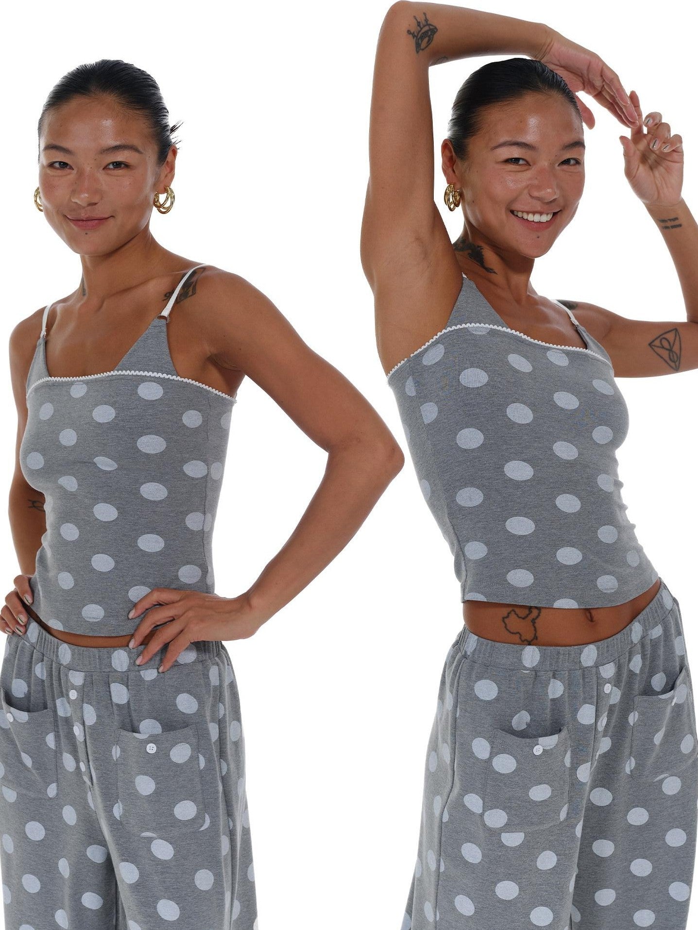 innerflow Cropped Gray Polka Dot Knit Women&