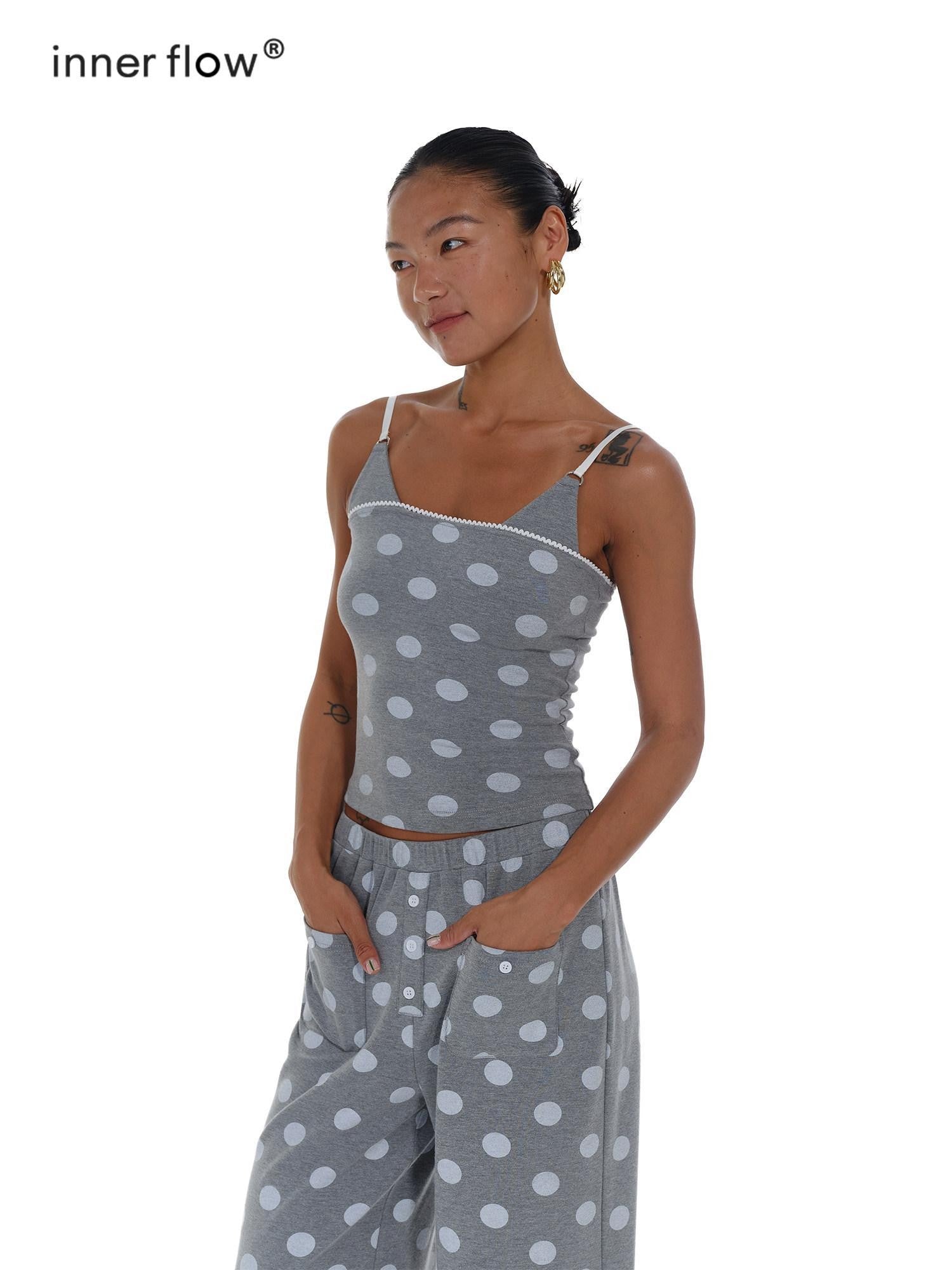 innerflow Cropped Gray Polka Dot Knit Women&
