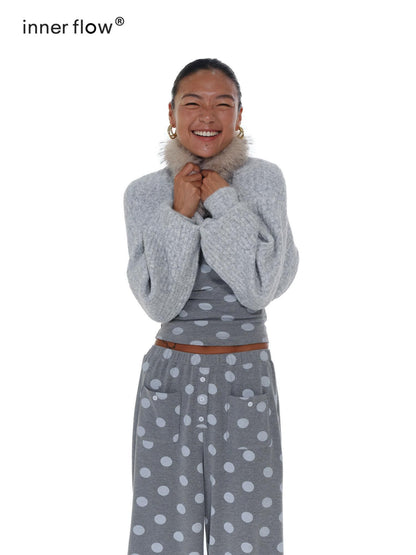 innerflow Cropped Gray Polka Dot Knit Women&