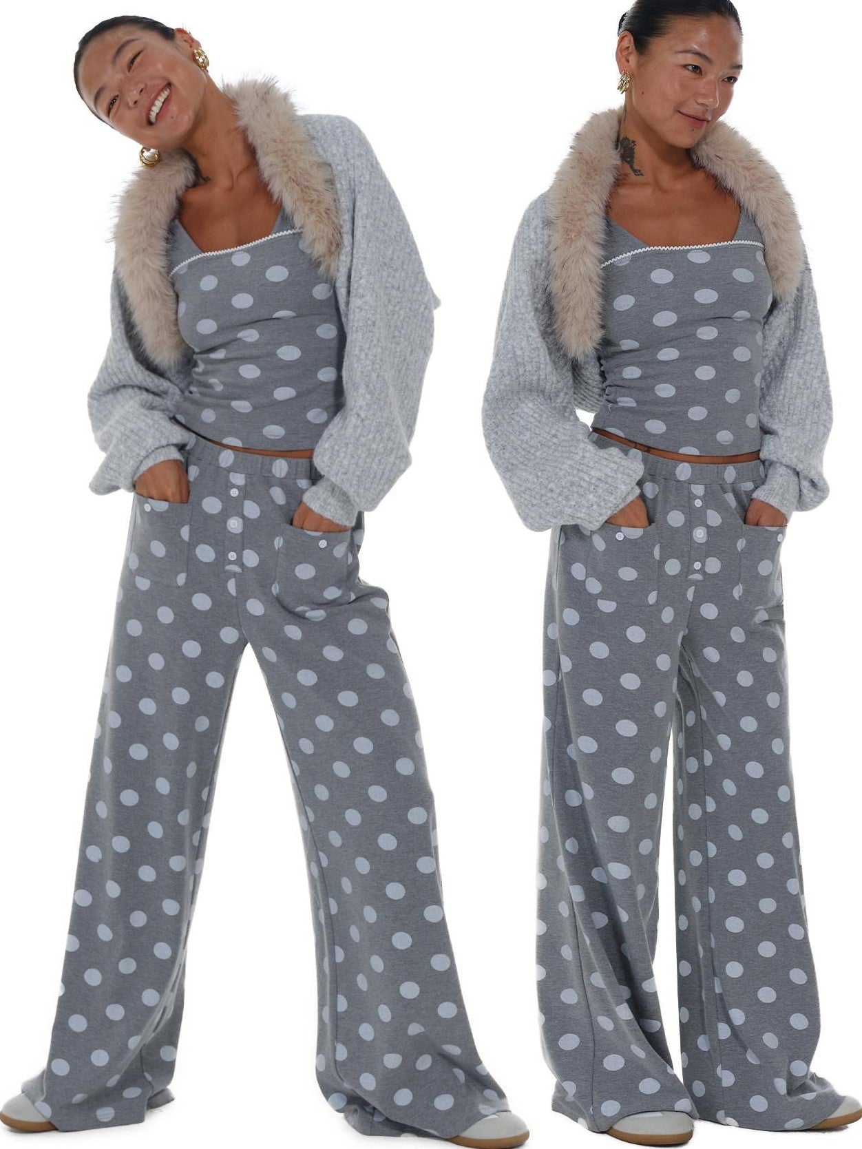 innerflow Cropped Gray Polka Dot Knit Women&