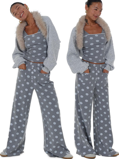 innerflow Cropped Gray Polka Dot Knit Women&