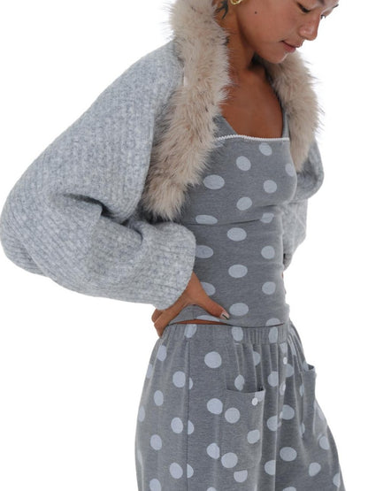 innerflow Cropped Gray Polka Dot Knit Women&