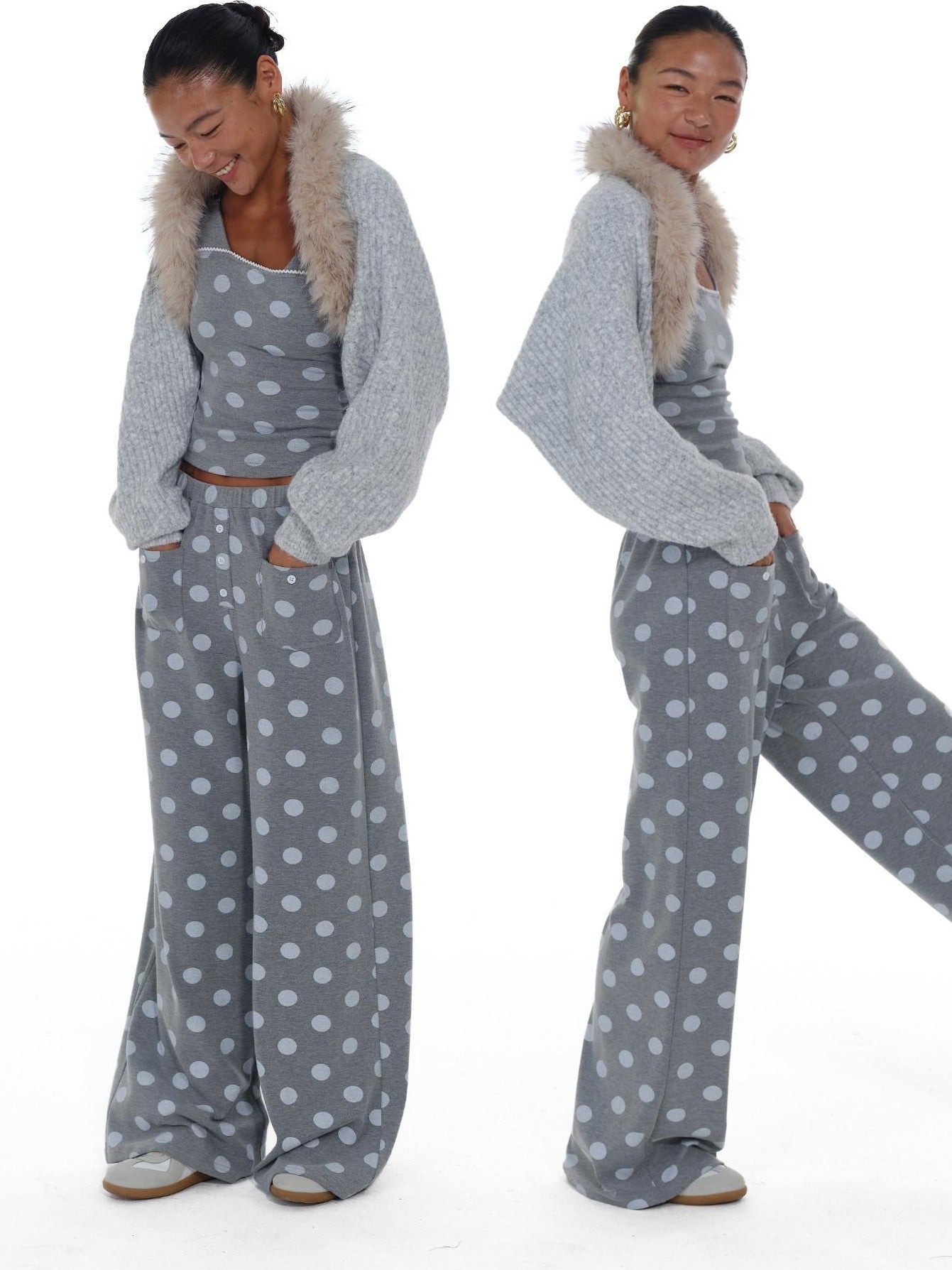 innerflow Cropped Gray Polka Dot Knit Women&