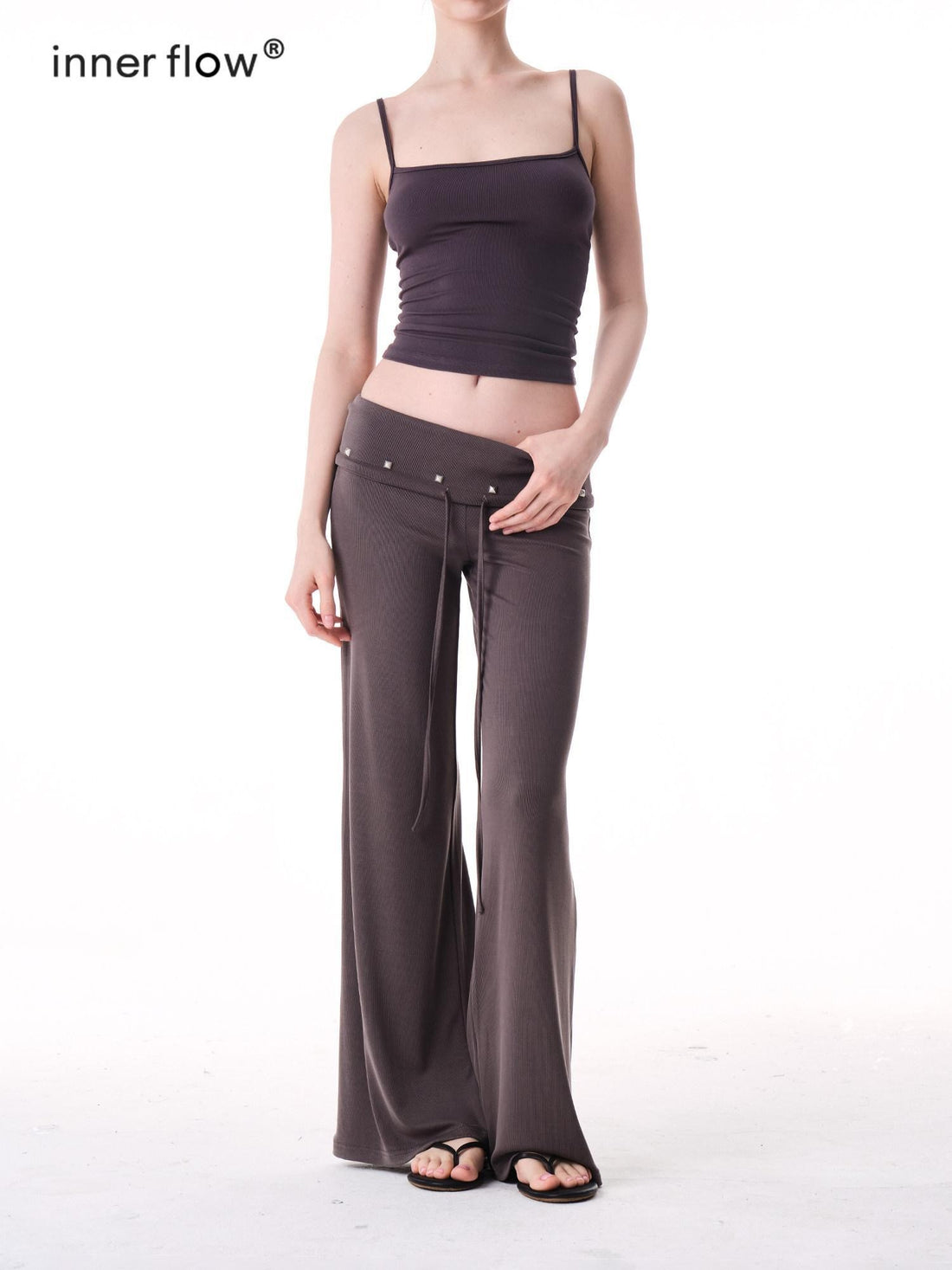 innerflow Dark Gray Draped Turn Up Hem Drawstring Women&