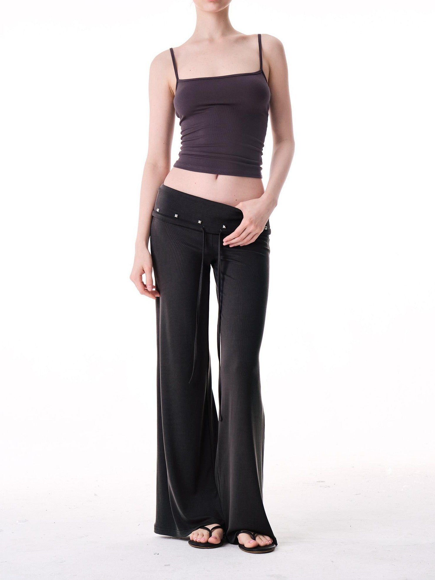 innerflow Dark Gray Draped Turn Up Hem Drawstring Women&