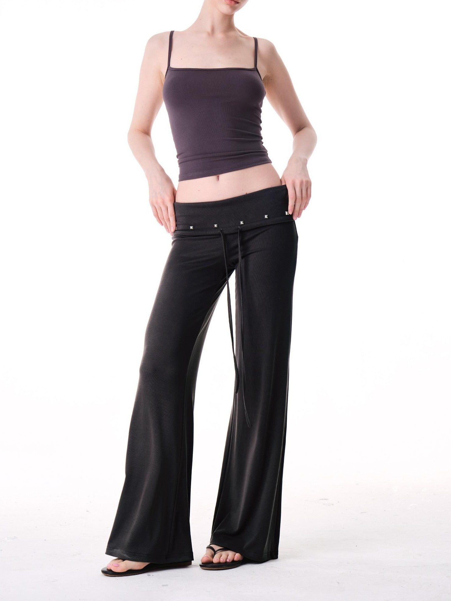 innerflow Dark Gray Draped Turn Up Hem Drawstring Women&