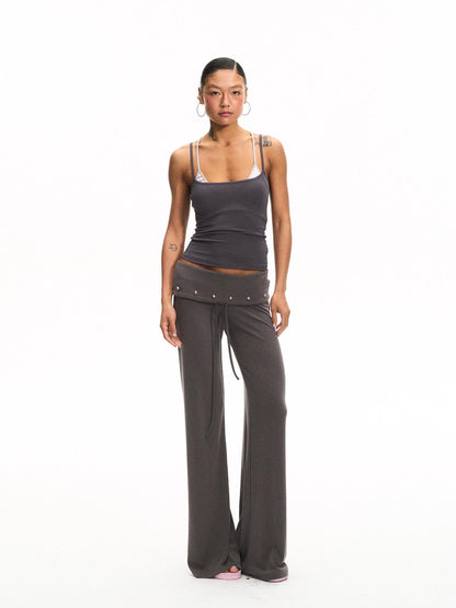 innerflow Dark Gray Draped Turn Up Hem Drawstring Women&