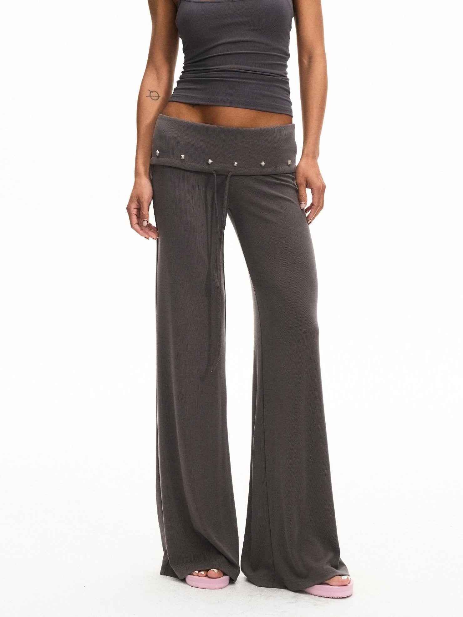 innerflow Dark Gray Draped Turn Up Hem Drawstring Women&