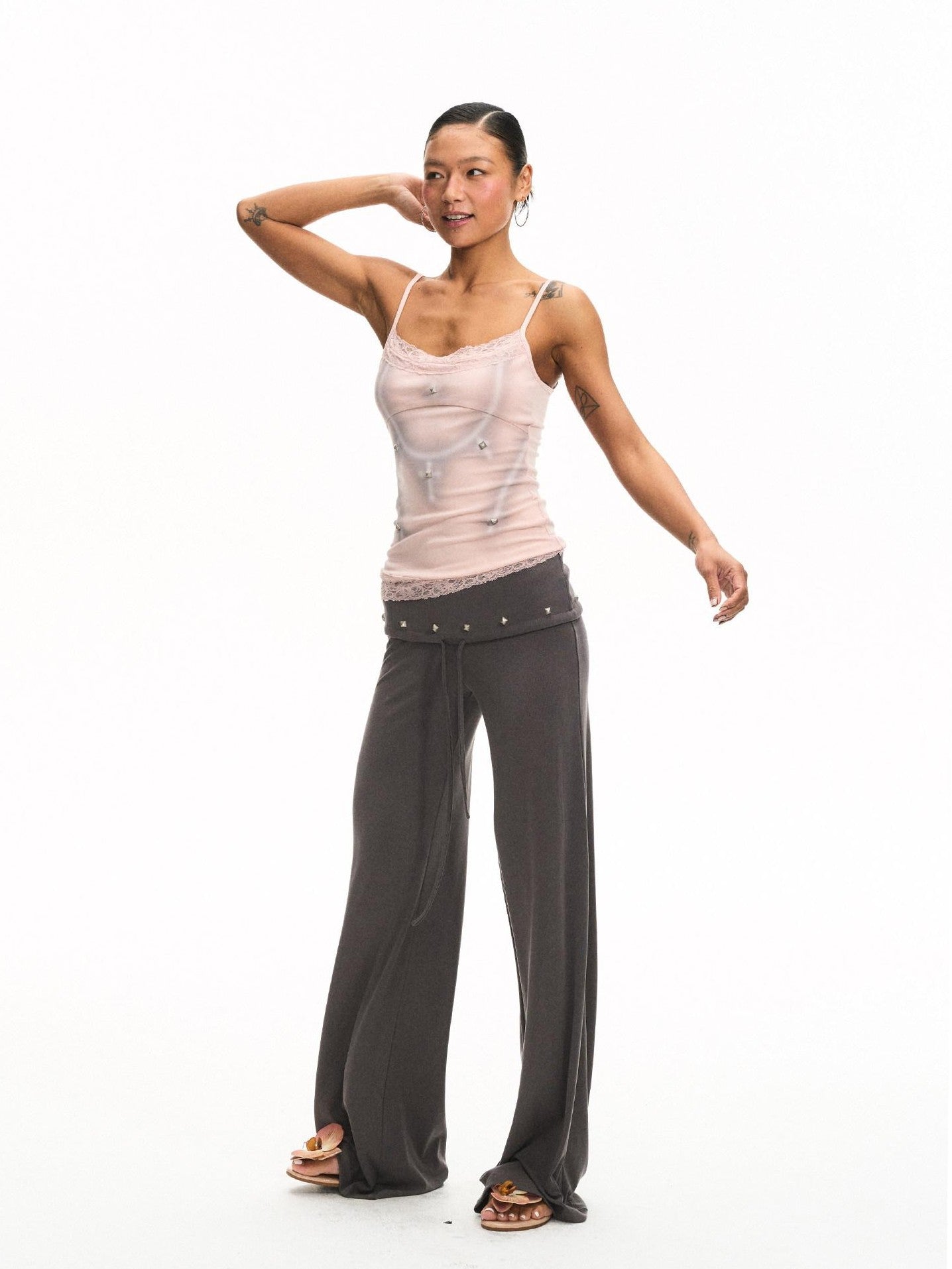 innerflow Dark Gray Draped Turn Up Hem Drawstring Women&