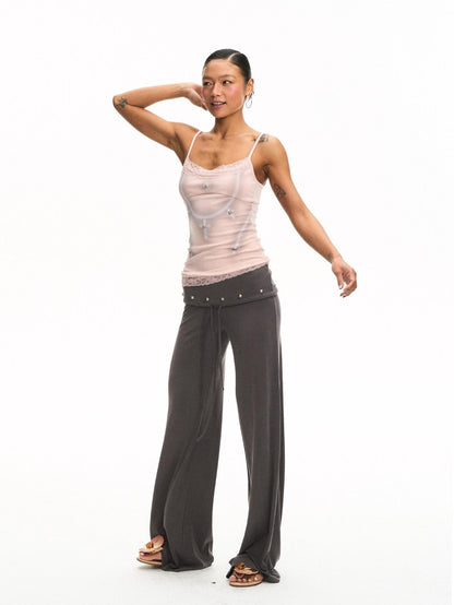 innerflow Dark Gray Draped Turn Up Hem Drawstring Women&
