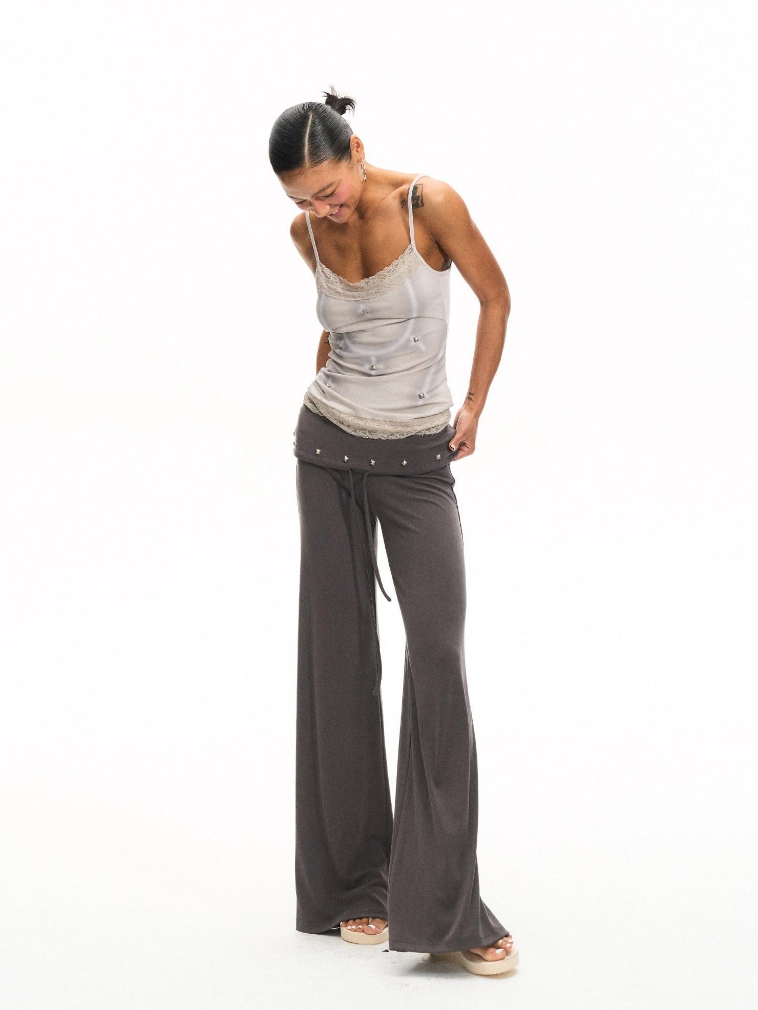innerflow Dark Gray Draped Turn Up Hem Drawstring Women&