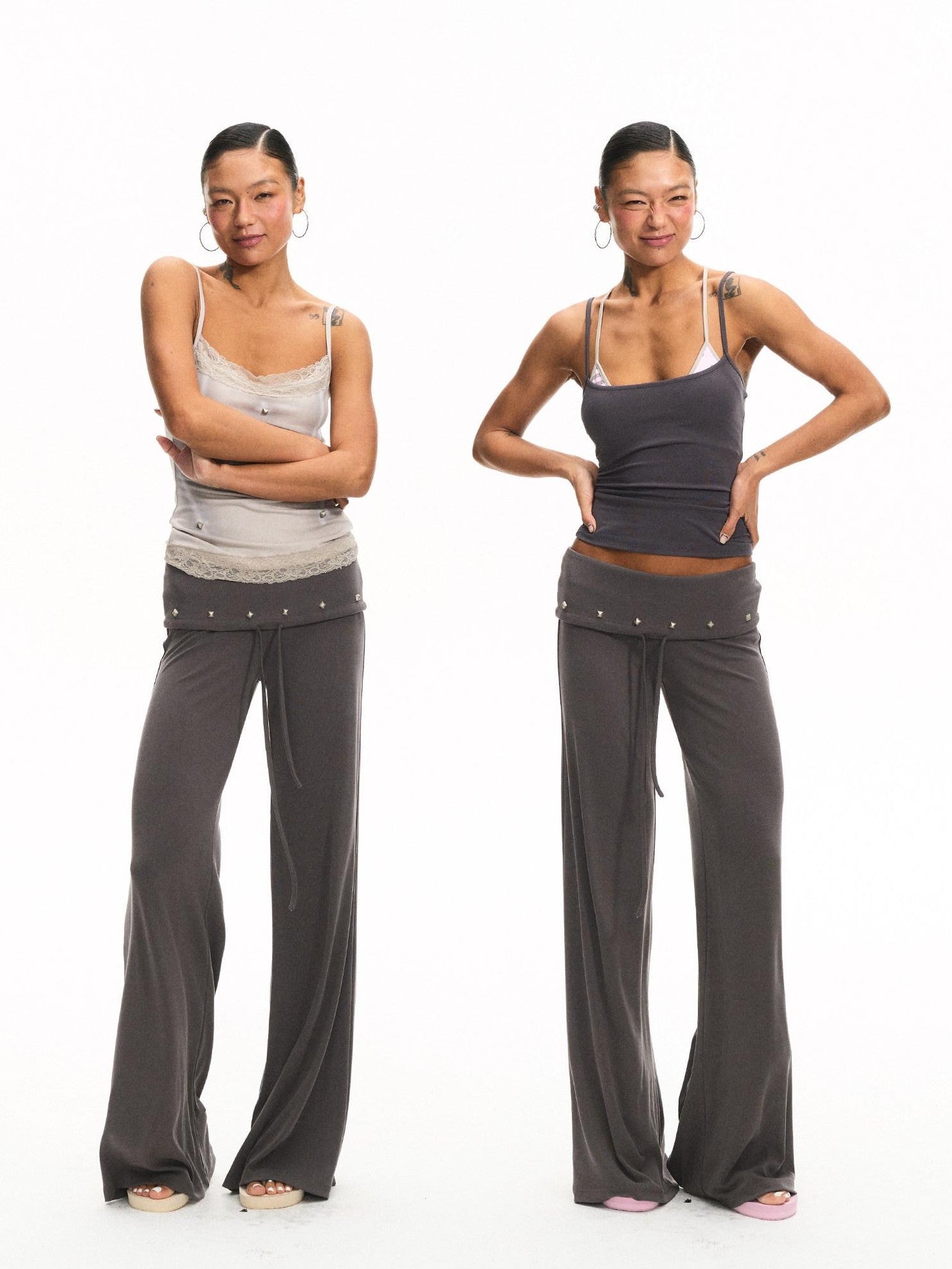 innerflow Dark Gray Draped Turn Up Hem Drawstring Women&
