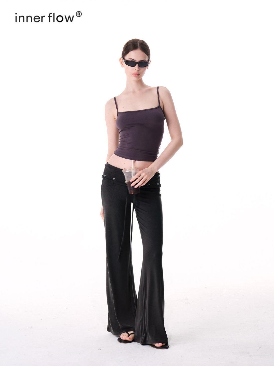 innerflow Dark Gray Draped Turn Up Hem Drawstring Women&