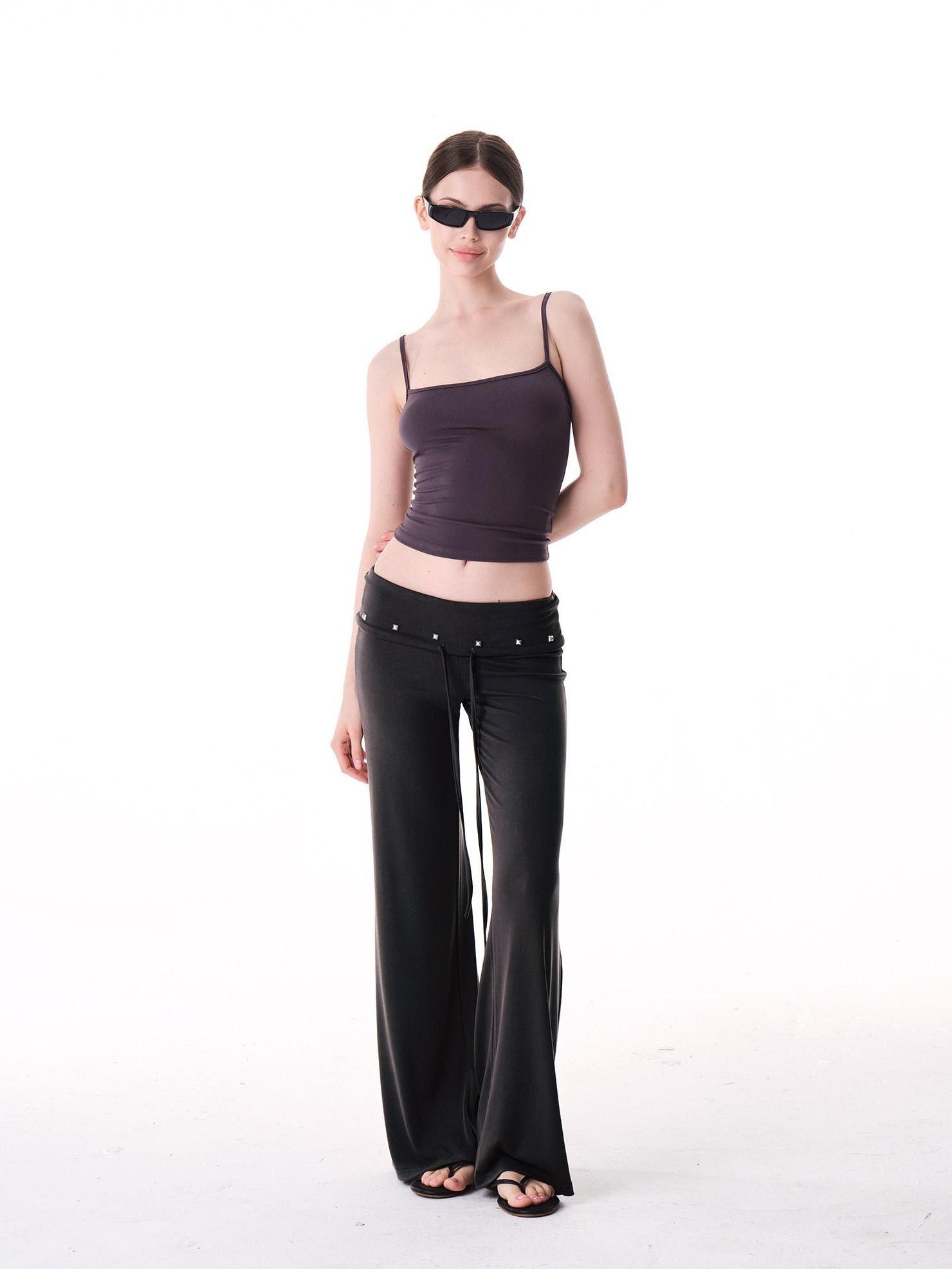 innerflow Dark Gray Draped Turn Up Hem Drawstring Women&