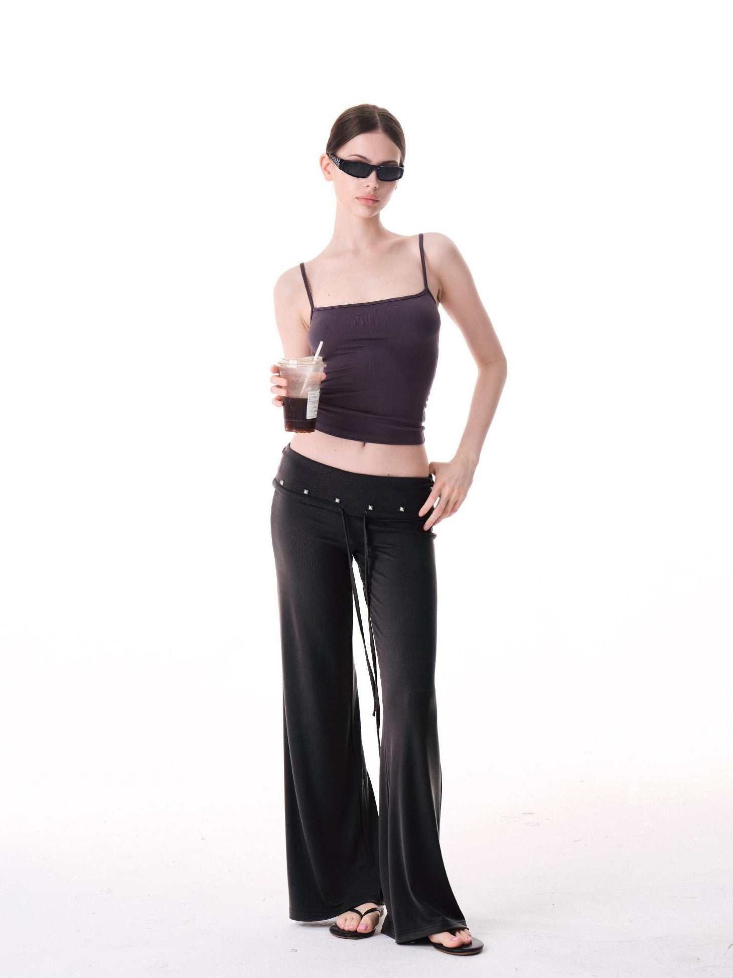 innerflow Dark Gray Draped Turn Up Hem Drawstring Women&