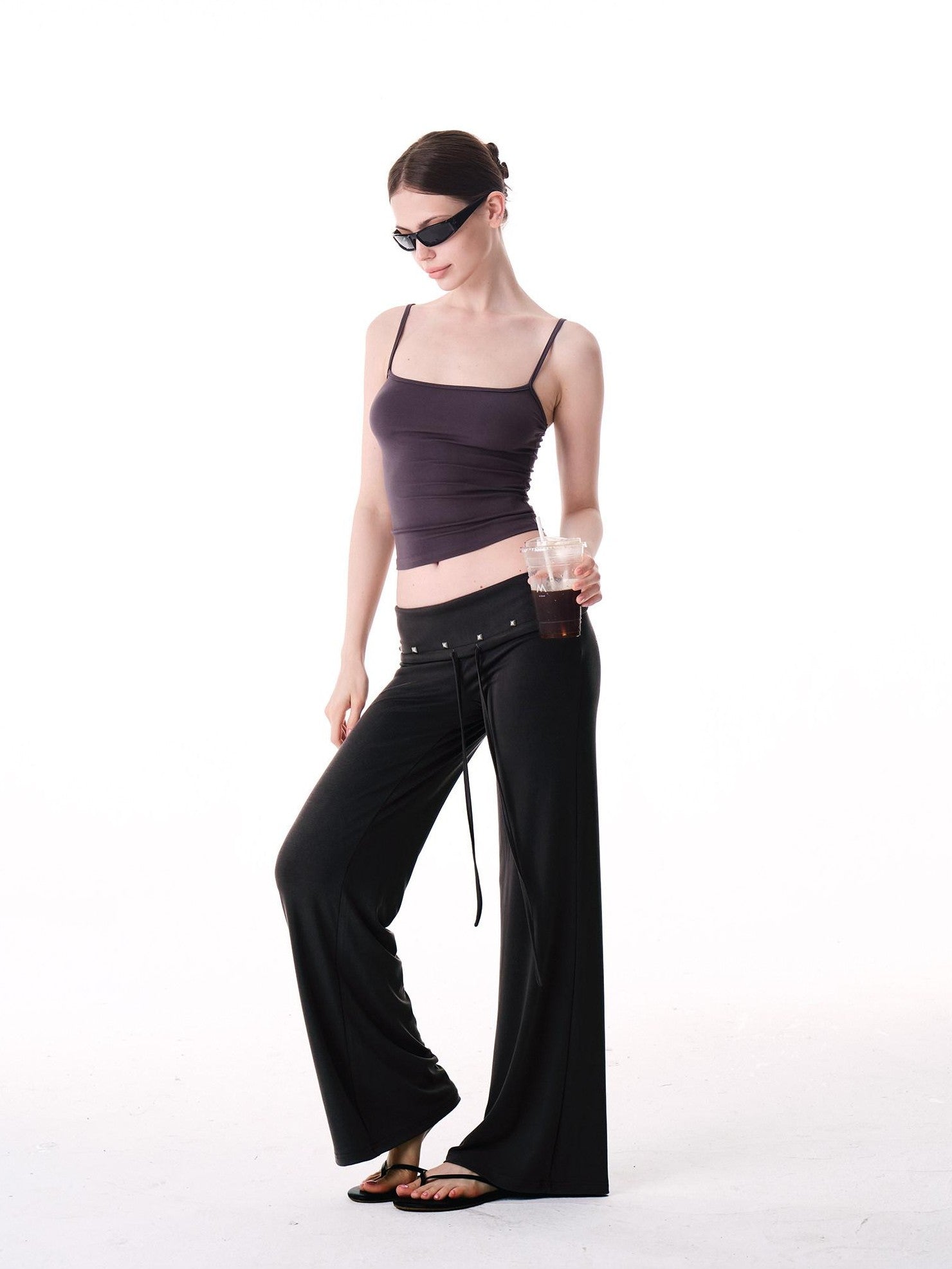 innerflow Dark Gray Draped Turn Up Hem Drawstring Women&