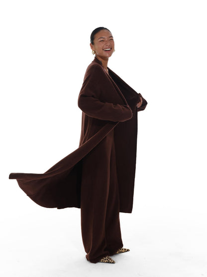 innerflow Deep Brown Wool Knit Cardigan Vest Relaxed Women&
