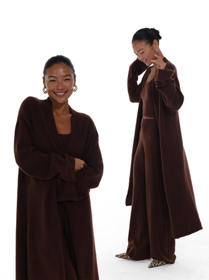 innerflow Deep Brown Wool Knit Cardigan Vest Relaxed Women&