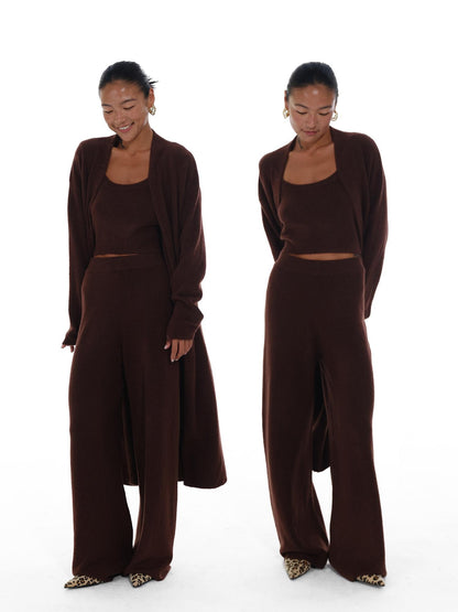 innerflow Deep Brown Wool Knit Cardigan Vest Relaxed Women&