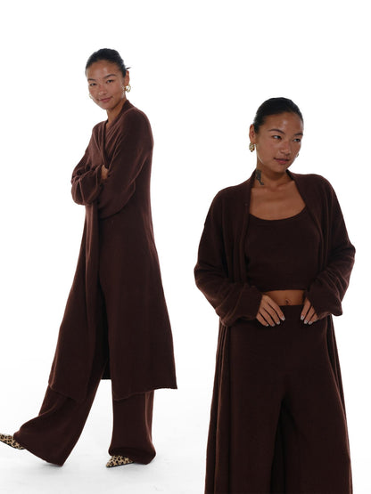 innerflow Deep Brown Wool Knit Cardigan Vest Relaxed Women&