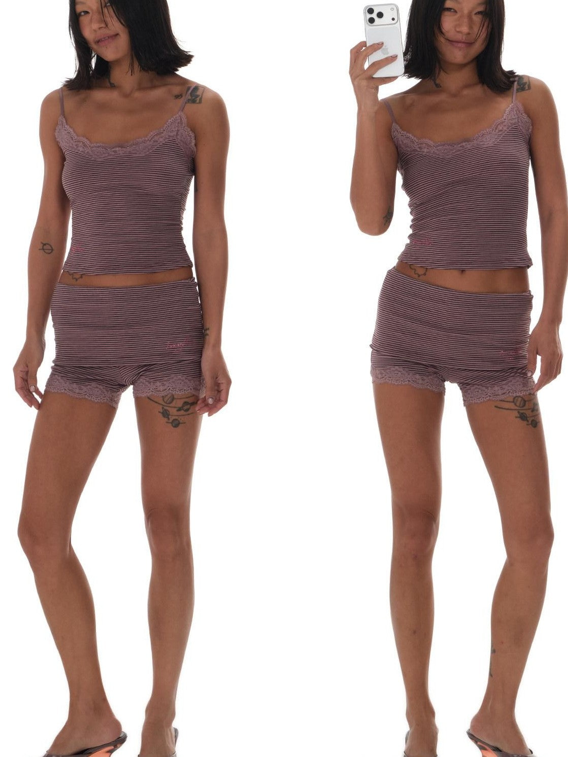 innerflow Drapey Purple Striped Lace V-neck Women&