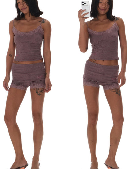 innerflow Drapey Purple Striped Lace V-neck Women&