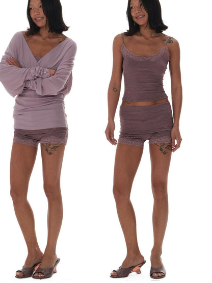 innerflow Drapey Purple Striped Lace V-neck Women&