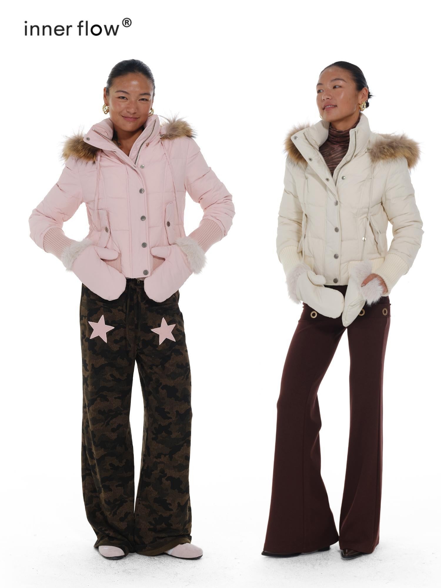 innerflow Fur Collar Hooded Short Women&