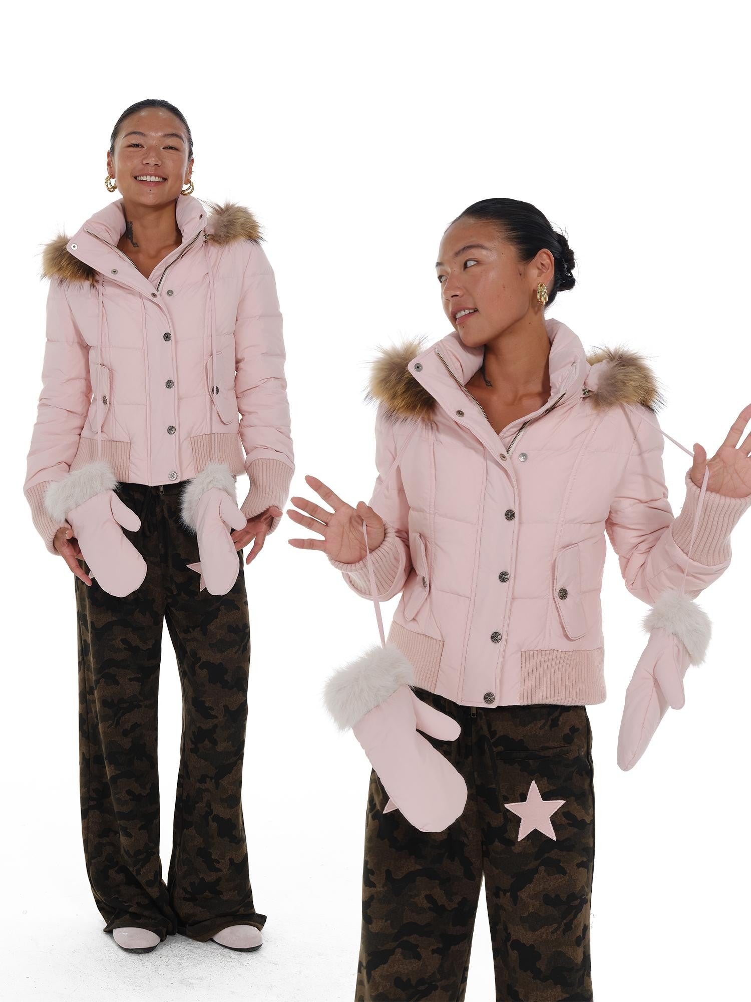 innerflow Fur Collar Hooded Short Women&