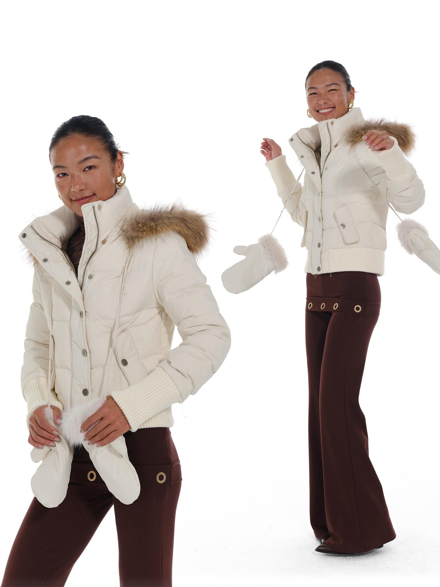 innerflow Fur Collar Hooded Short Women&