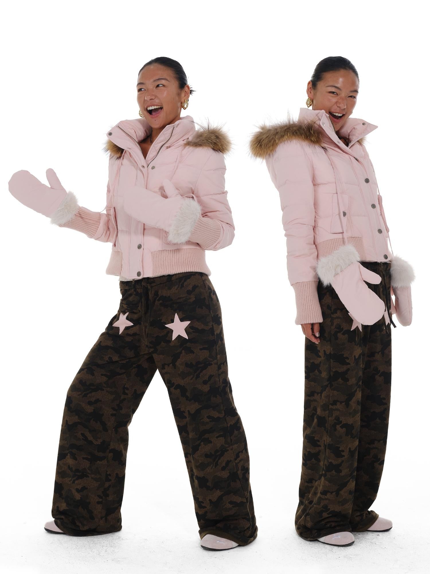 innerflow Fur Collar Hooded Short Women&