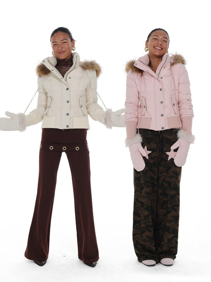 innerflow Fur Collar Hooded Short Women&