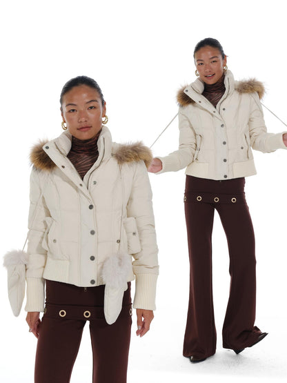 innerflow Fur Collar Hooded Short Women&
