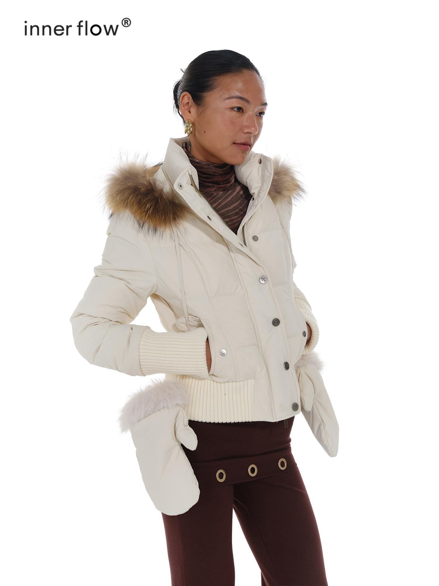 innerflow Fur Collar Hooded Short Women&