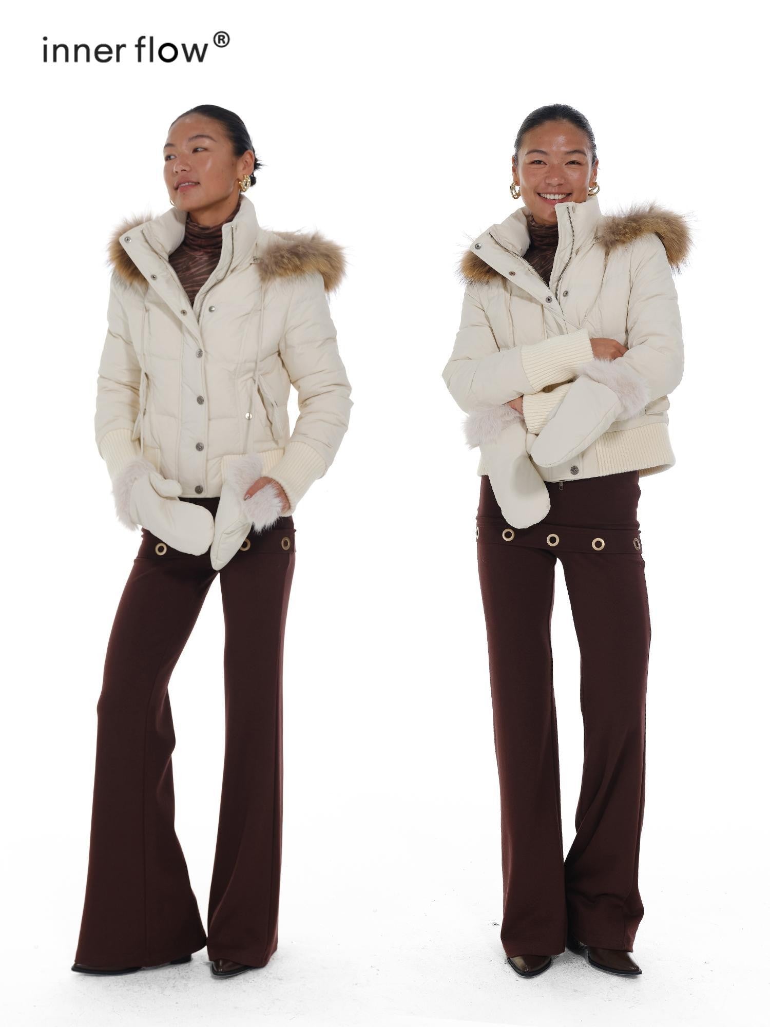 innerflow Fur Collar Hooded Short Women&