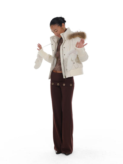 innerflow Fur Collar Hooded Short Women&