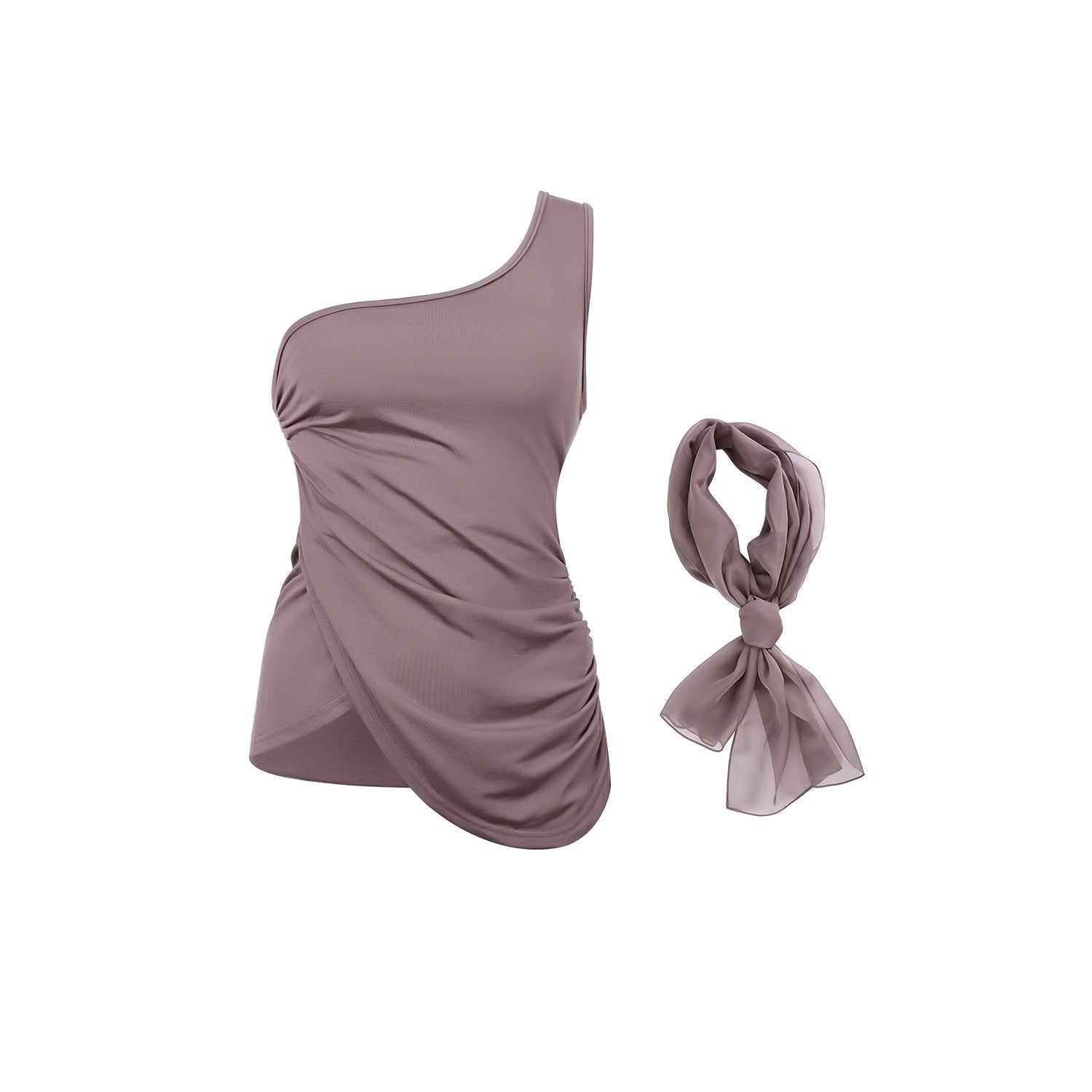 innerflow_Gray_Asymmetric_One_Shoulder_Ribbon_Tie_Women&