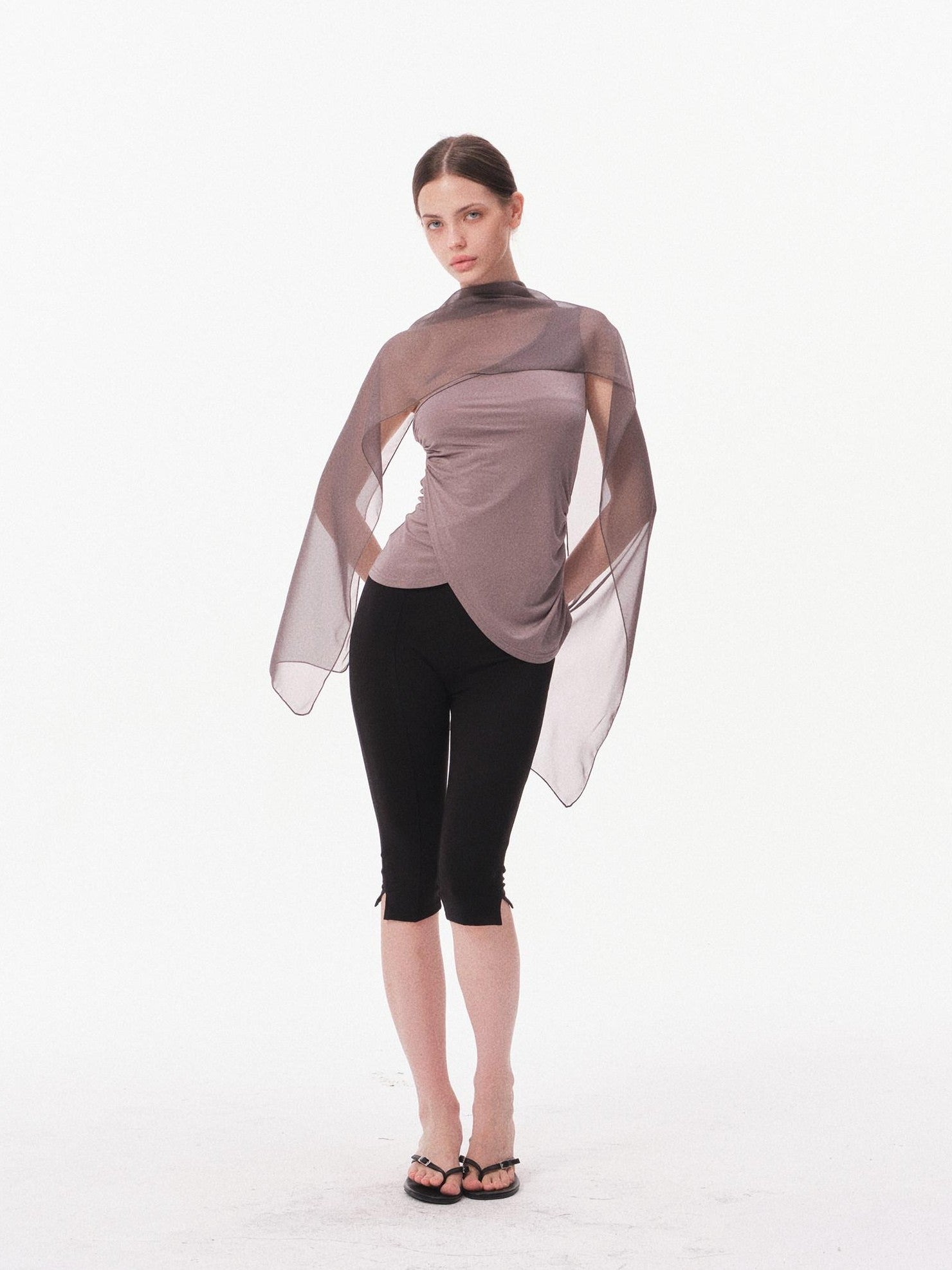 innerflow Gray Asymmetric One Shoulder Ribbon Tie Women&