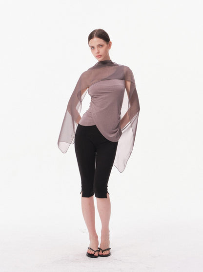 innerflow Gray Asymmetric One Shoulder Ribbon Tie Women&