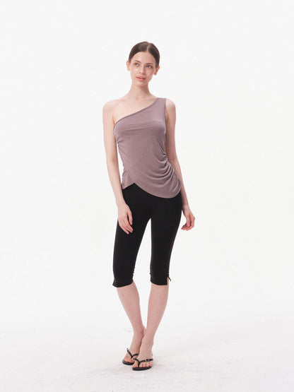 innerflow Gray Asymmetric One Shoulder Ribbon Tie Women&