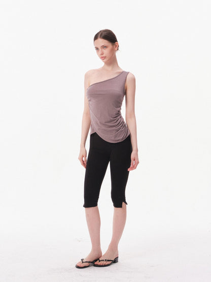 innerflow Gray Asymmetric One Shoulder Ribbon Tie Women&